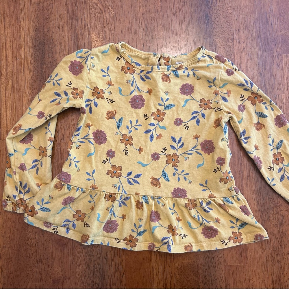 Carter’s Mustard Yellow Floral Peplum Top Long Sleeve Shirt | Girls Size 5T